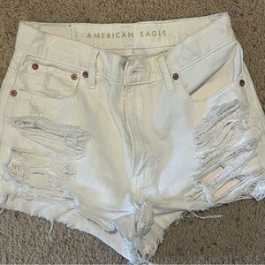 American Eagle Outfitters White Distressed Jean Shorts
